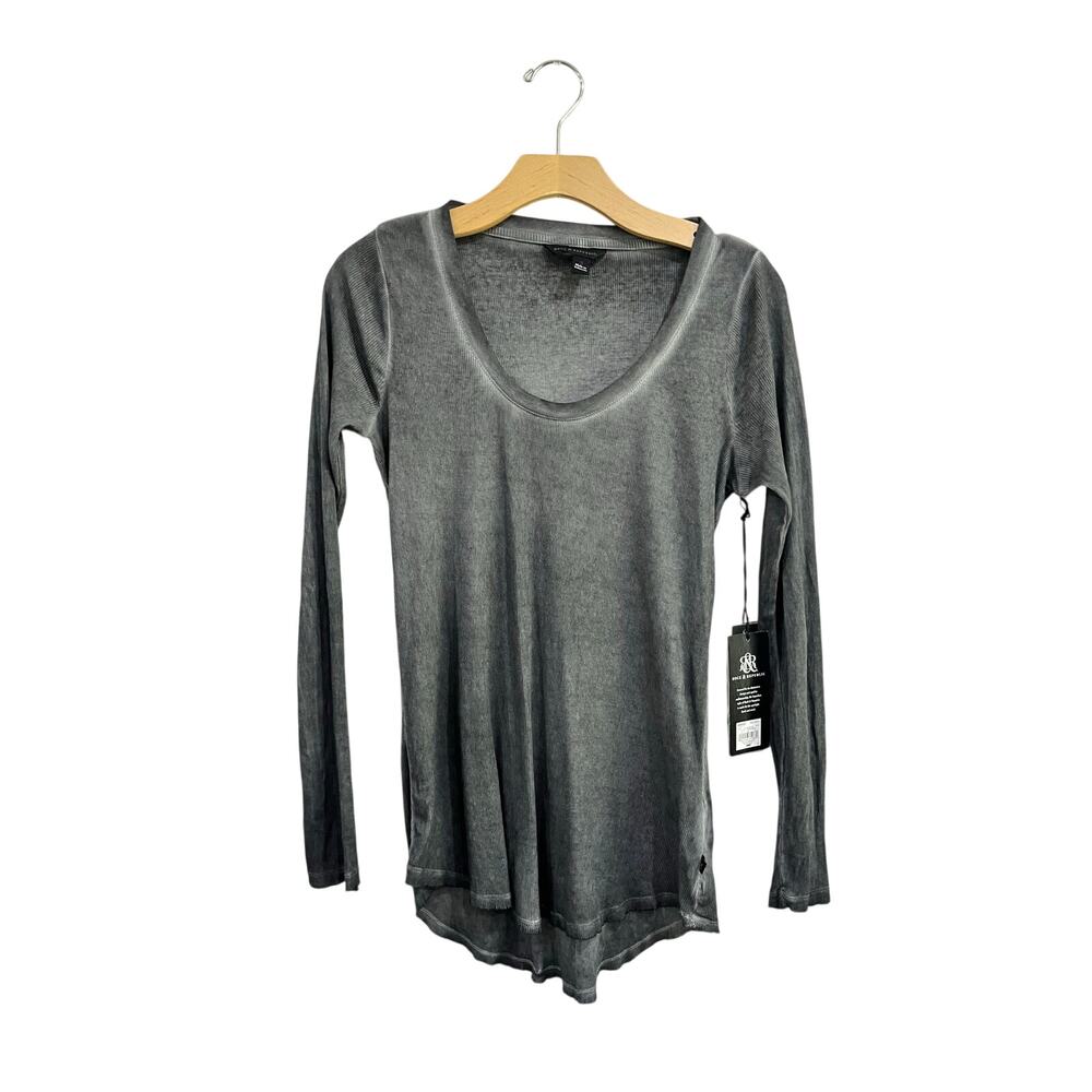Rock & Republic Gray Ombre Long Sleeve Top Sandblasted Y2K Grunge NWT S